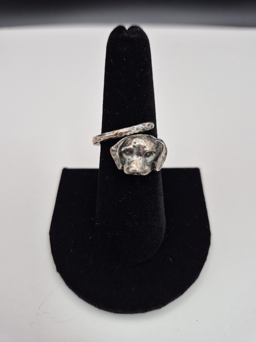 Silver Dog Head Adjustable Ring - Women's Jewelry